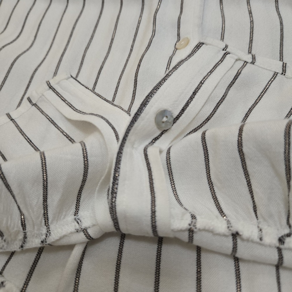 Rails Ruby San Marino Stripe Peplum Button Down Shirt White Black Metallic Large - Picture 9 of 12